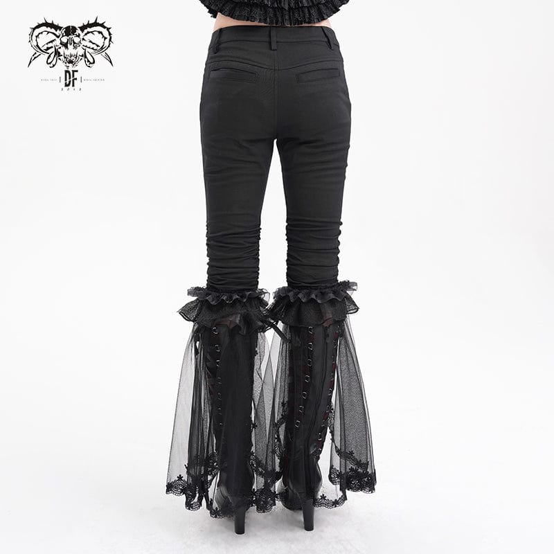 DEVIL FASHION Women's Gothic Splice Ruffled Lace Pants