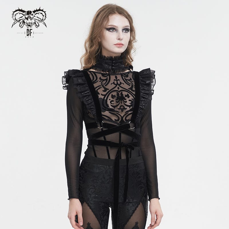 DEVIL FASHION Women's Gothic Stand Collar Lace-up Ruffled Cape
