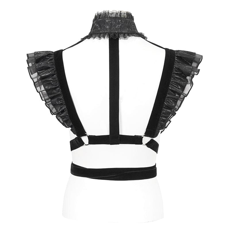 DEVIL FASHION Women's Gothic Stand Collar Lace-up Ruffled Cape