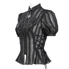DEVIL FASHION Women's Gothic Stand Collar Puff Sleeved Sheer Shirt