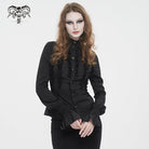 DEVIL FASHION Damen Gothic Stehkragen Rüschenhemd Schwarz