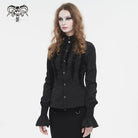 DEVIL FASHION Damen Gothic Stehkragen Rüschenhemd Schwarz