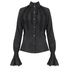 DEVIL FASHION Damen Gothic Stehkragen Rüschenhemd Schwarz