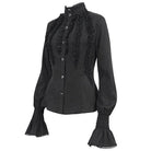 DEVIL FASHION Damen Gothic Stehkragen Rüschenhemd Schwarz