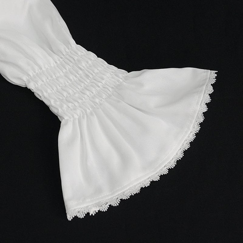 DEVIL FASHION Women's Gothic Stand Collar Ruffled Shirt White