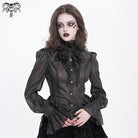 DEVIL FASHION Women's Gothic Stand Collar Ruffled Swallow-tailed Shirt