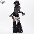 DEVIL FASHION Women's Gothic Stand Collar Ruffled Swallow-tailed Shirt