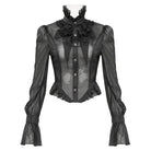 DEVIL FASHION Women's Gothic Stand Collar Ruffled Swallow-tailed Shirt