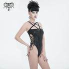 DEVIL FASHION Women's Gothic Strappy Floral Printed Swimsuit