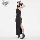 DEVIL FASHION Women's Gothic Strappy Side Slit Fitted Halterneck Dress