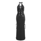 DEVIL FASHION Women's Gothic Strappy Side Slit Fitted Halterneck Dress