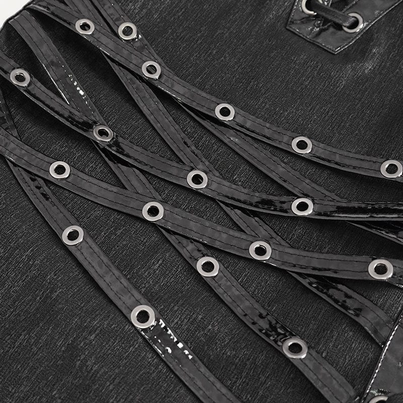 DEVIL FASHION Women's Gothic Strappy Side Slit Fitted Halterneck Dress