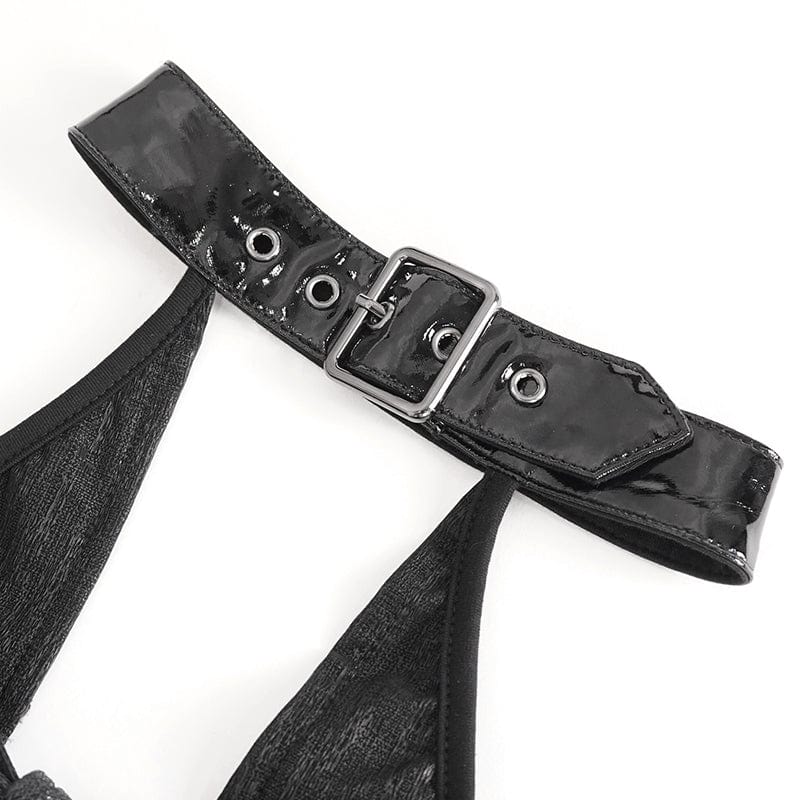 DEVIL FASHION Women's Gothic Strappy Side Slit Fitted Halterneck Dress