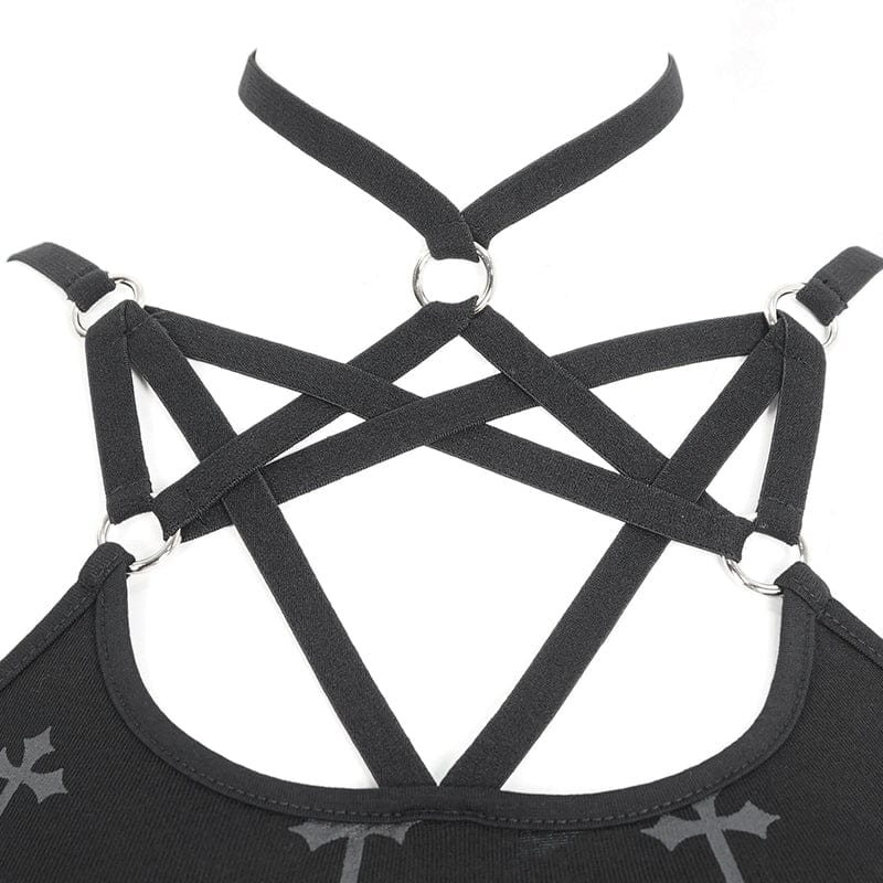 DEVIL FASHION Women's Gothic Strappy Split Maxi Dress with Shorts