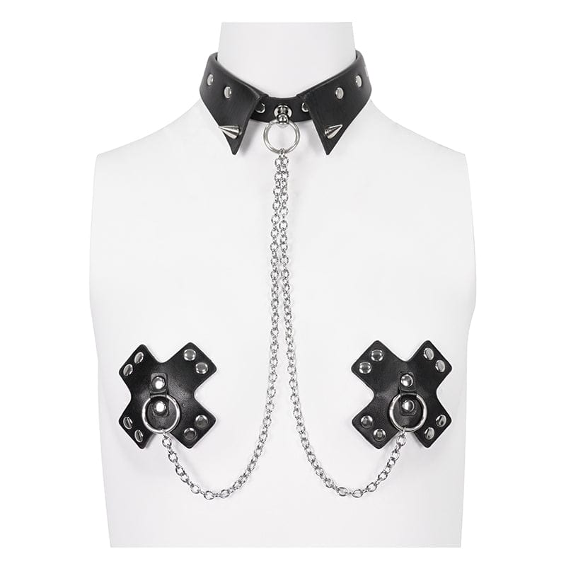 DEVIL FASHION Women's Gothic Studded Chain Choker With Breast Covers