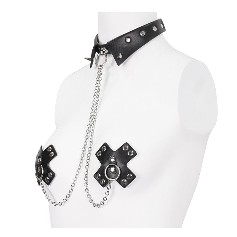 DEVIL FASHION Women's Gothic Studded Chain Choker With Breast Covers