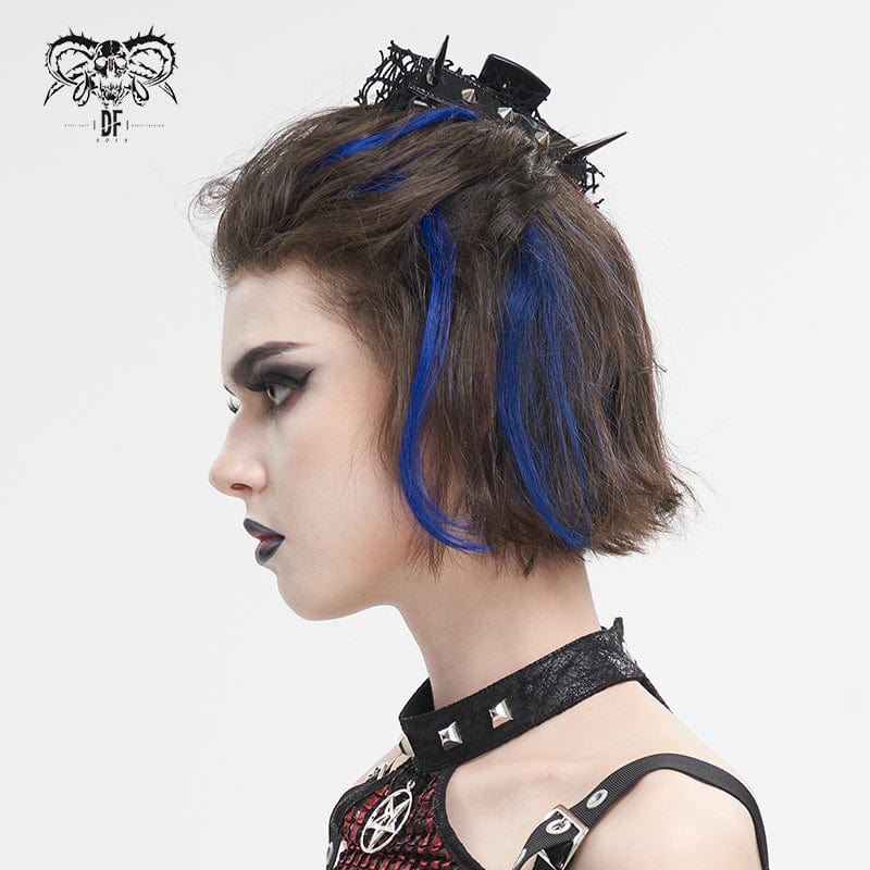 DEVIL FASHION Women's Gothic Studded Mesh Splice Faux Leather Hair Claw