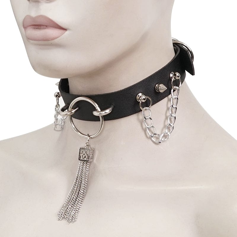 DEVIL FASHION Women's Gothic Studded Tassels Chain Choker