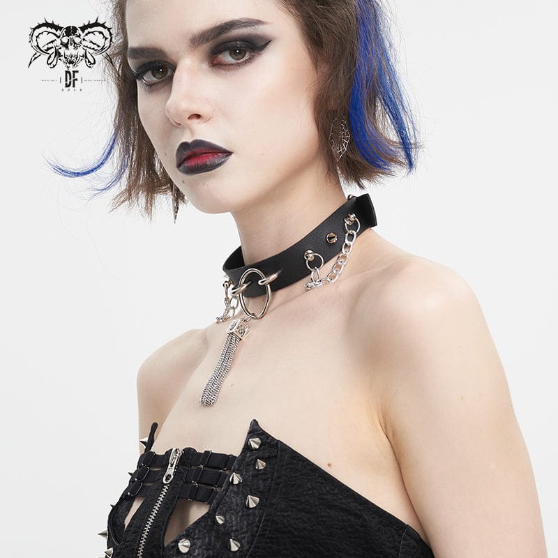 DEVIL FASHION Women's Gothic Studded Tassels Chain Choker