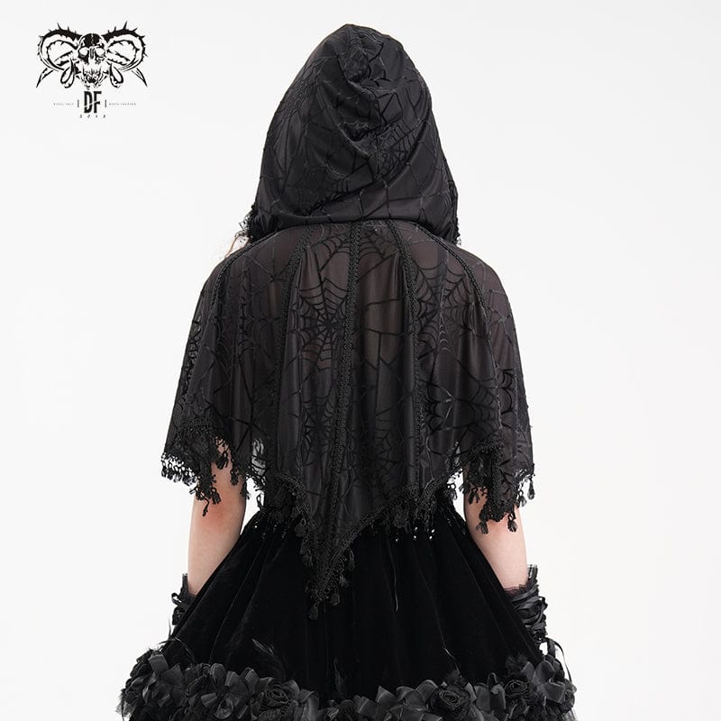 DEVIL FASHION Women's Gothic Tassels Strap Mesh Cape with Hood