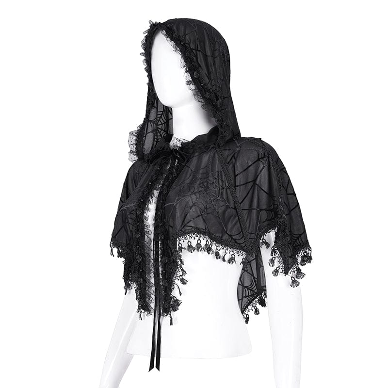 DEVIL FASHION Women's Gothic Tassels Strap Mesh Cape with Hood