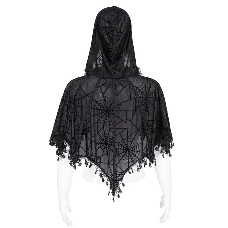 DEVIL FASHION Women's Gothic Tassels Strap Mesh Cape with Hood