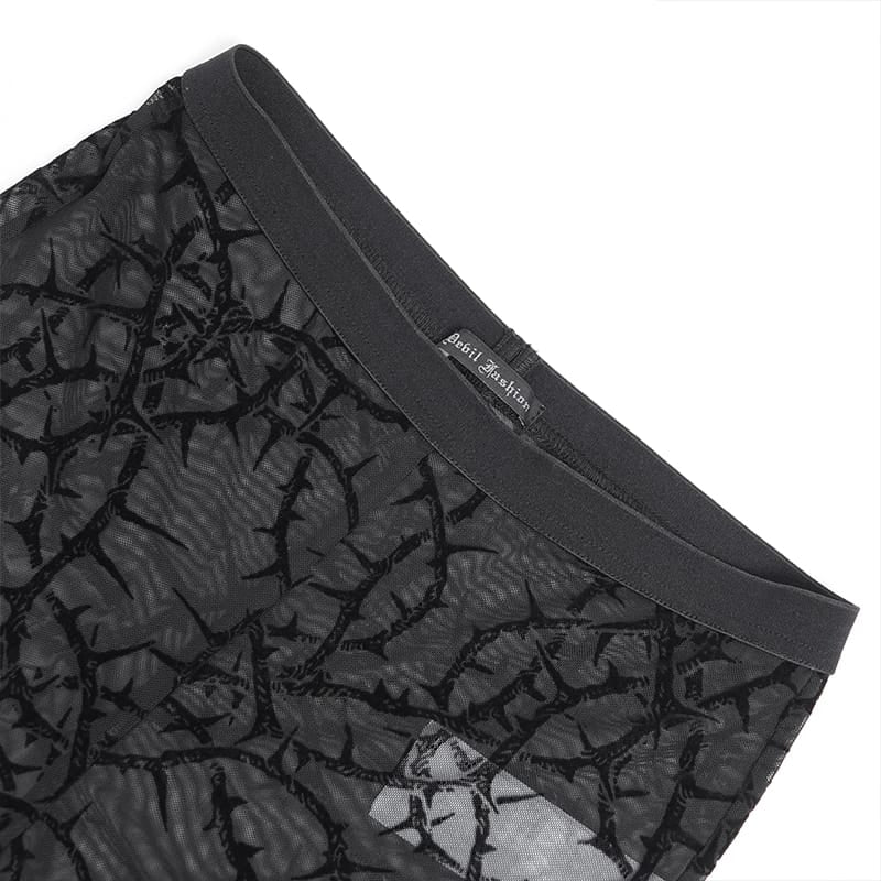 DEVIL FASHION Women's Gothic Thorny Vine Flocked Sheer Mesh Leggings