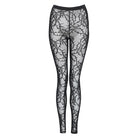 DEVIL FASHION Women's Gothic Thorny Vine Flocked Sheer Mesh Leggings