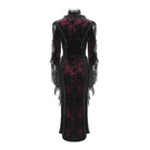 DEVIL FASHION Women's Gothic Velvet Plunging V-Neck Lace Mesh Long Sleeve Dress Black-Red