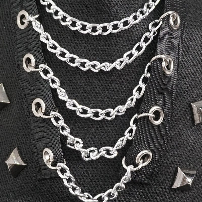 DEVIL FASHION Women's Grunge Horned Studded Chain Cap