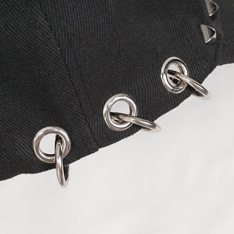DEVIL FASHION Women's Grunge Horned Studded Chain Cap