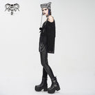 DEVIL FASHION Women's Grunge Striped Pin Car Ears Beanie Black