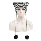 DEVIL FASHION Women's Grunge Striped Pin Car Ears Beanie Black