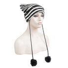 DEVIL FASHION Women's Grunge Striped Pin Car Ears Beanie Black