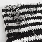 DEVIL FASHION Women's Grunge Striped Pin Car Ears Beanie Black