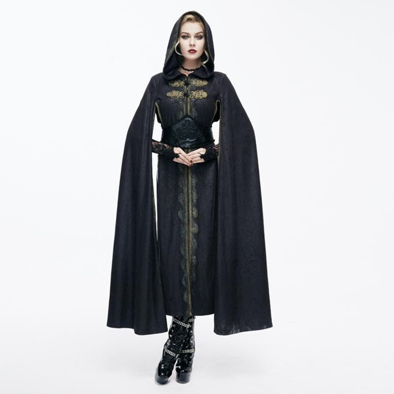 DEVIL FASHION Women's Hooded Goth Cape With Long Slits