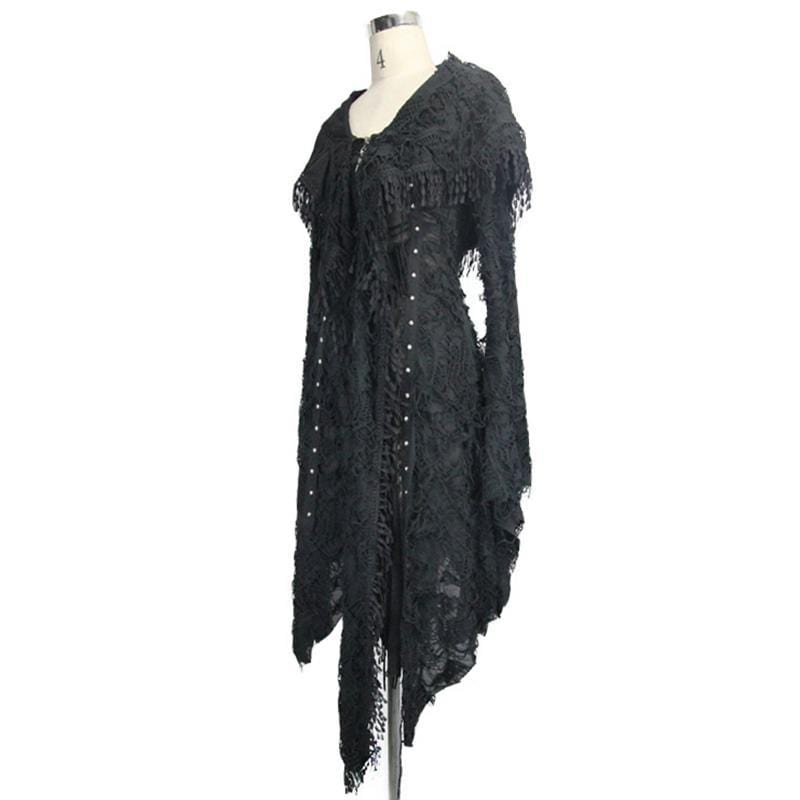 DEVIL FASHION Women's Lace and Trimming Goth Style Mid Length Hooded Dress