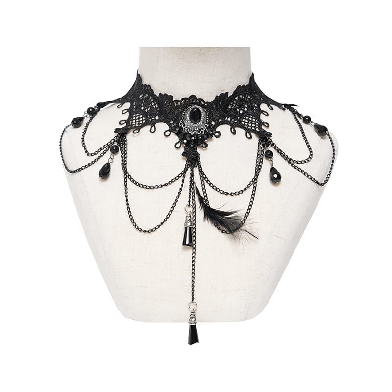 DEVIL FASHION Women's Lace & Bead Goth Neck Piece Lace Choker