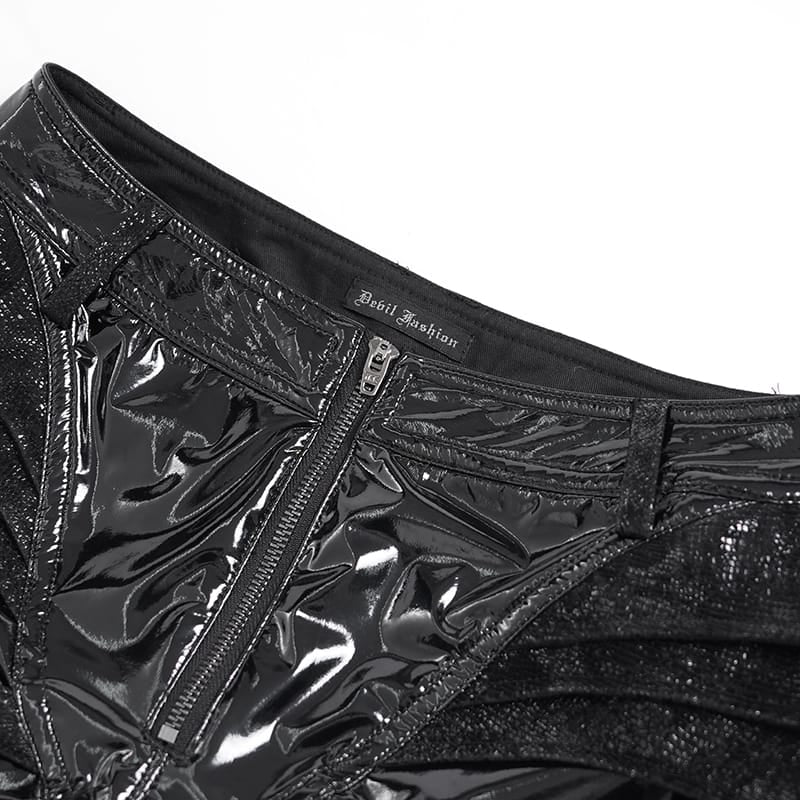 DEVIL FASHION Women's Punk Bat Buckle Straps Front Zipper Shorts