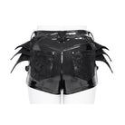 DEVIL FASHION Women's Punk Bat Buckle Straps Front Zipper Shorts