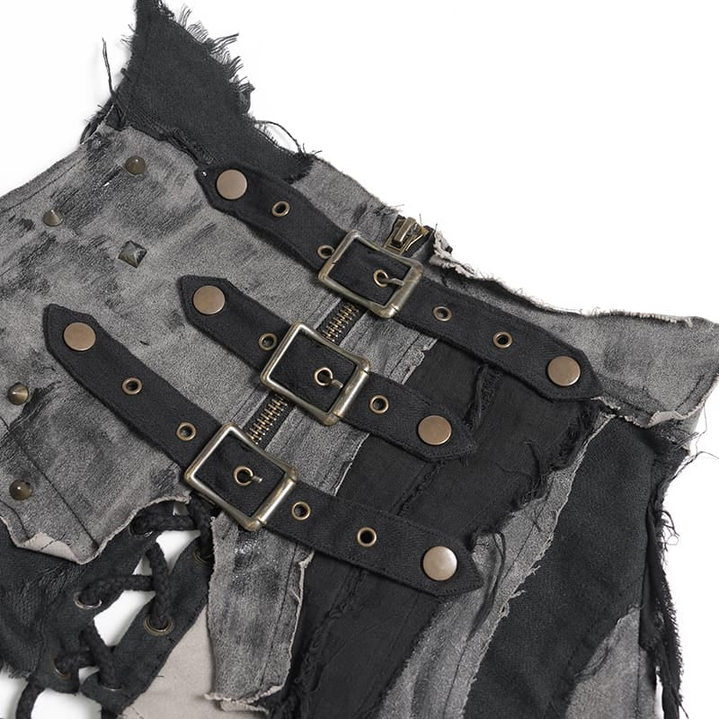 DEVIL FASHION Cinturones punk para mujer Corsés ajustados debajo del busto con falda rota
