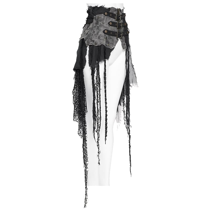 DEVIL FASHION Cinturones punk para mujer Corsés ajustados debajo del busto con falda rota