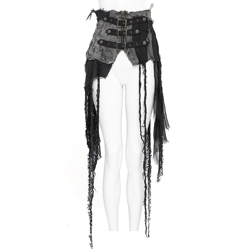 DEVIL FASHION Cinturones punk para mujer Corsés ajustados debajo del busto con falda rota