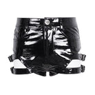DEVIL FASHION Women's Punk Buckle Faux Leather Shorts