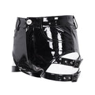 DEVIL FASHION Women's Punk Buckle Faux Leather Shorts