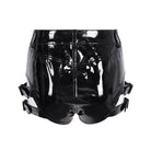 DEVIL FASHION Women's Punk Buckle Faux Leather Shorts