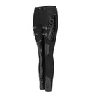 DEVIL FASHION Women's Punk Buckle Strap Patent Faux Leather Spliced Skinny Pants