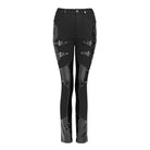DEVIL FASHION Women's Punk Buckle Strap Patent Faux Leather Spliced Skinny Pants