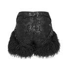 DEVIL FASHION Women's Punk Buckle Strap Plush Splice Shorts