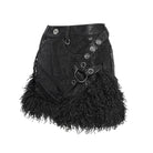DEVIL FASHION Women's Punk Buckle Strap Plush Splice Shorts
